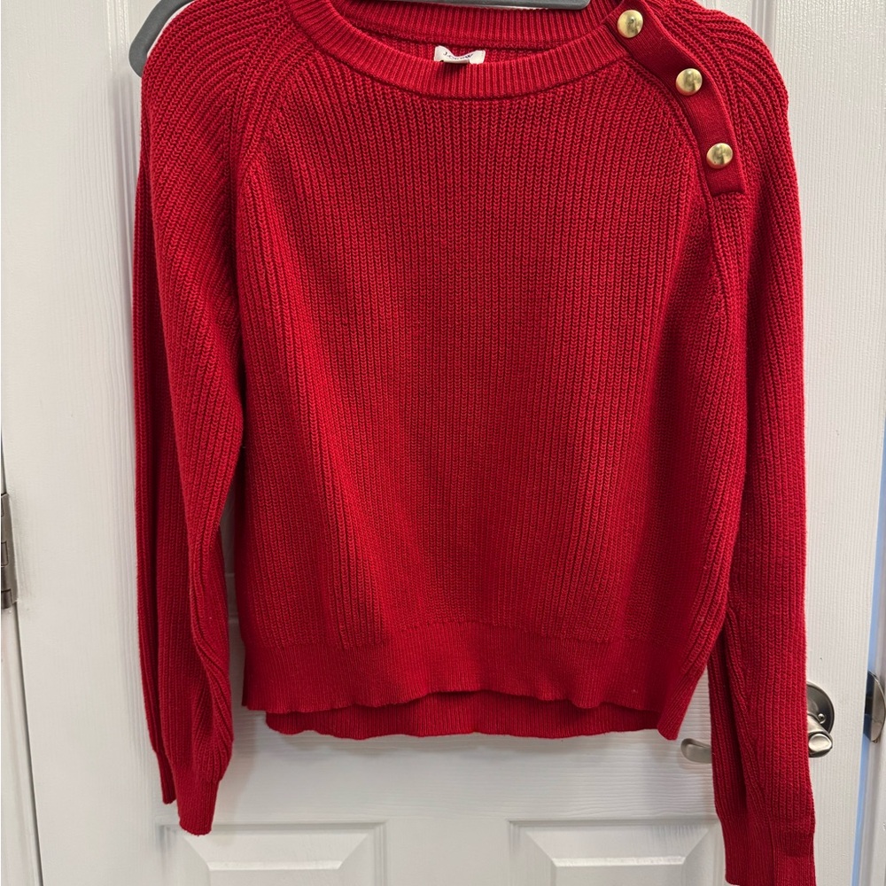 J. Crew Women’s Vibrant Cottage Red Sweater with Gold Button Accents Sz Medium